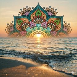 Image contenant un dessin de mandala et la mer